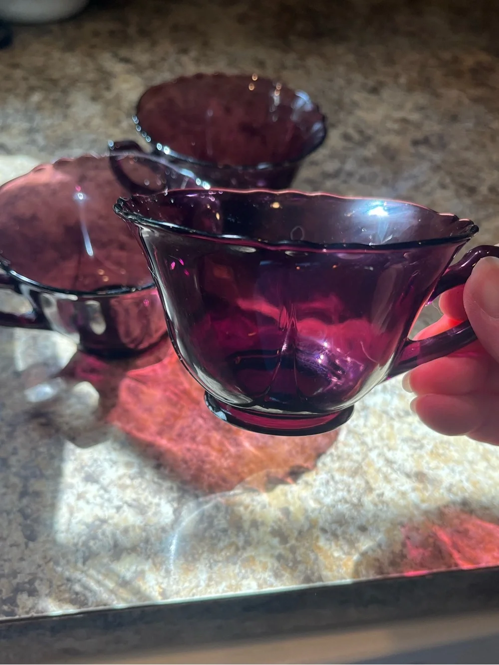 Vintage Deep Purple Amethyst Glass Tea Cups Set of 3